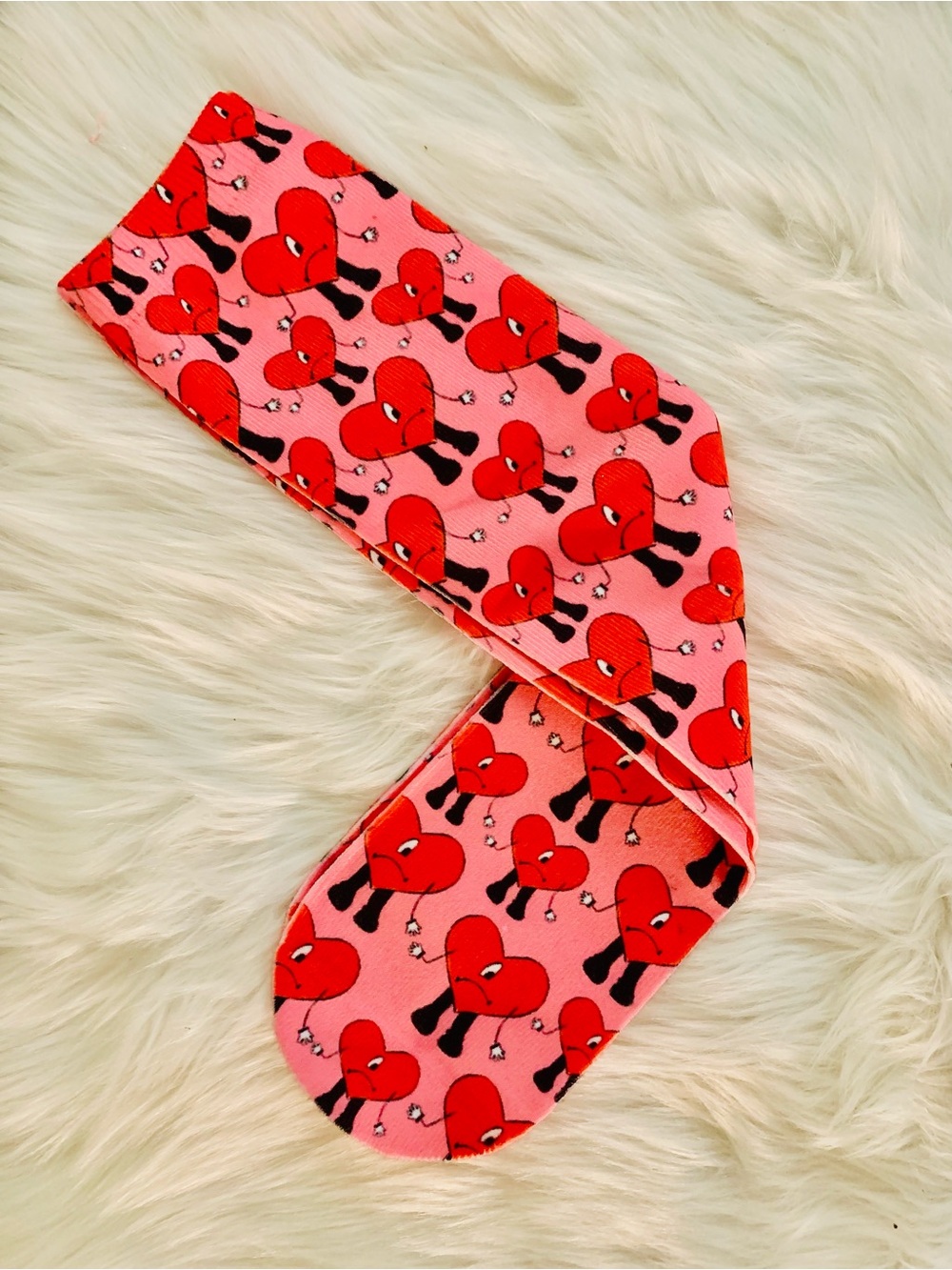 Pink Heart Pattern Skinny Socks Bad Bunny
